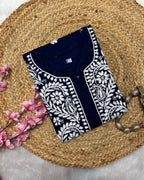 Cotton Long Straight Kurti Flower Curve Design