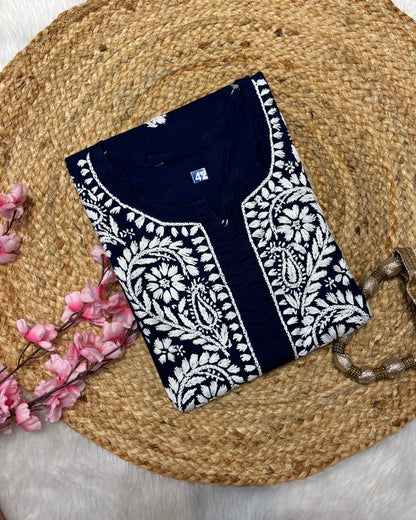Cotton Long Straight Kurti Flower Curve Design