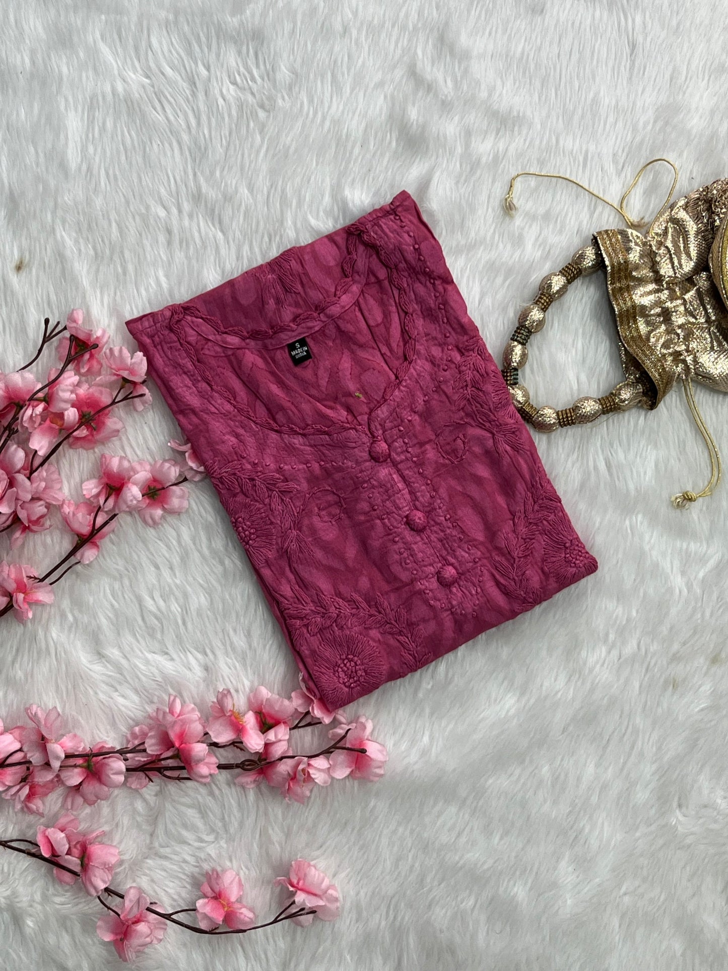 Gulshan Jaquard Applique Kurtis With Self Chikankari Handwork Cotton Kurtis