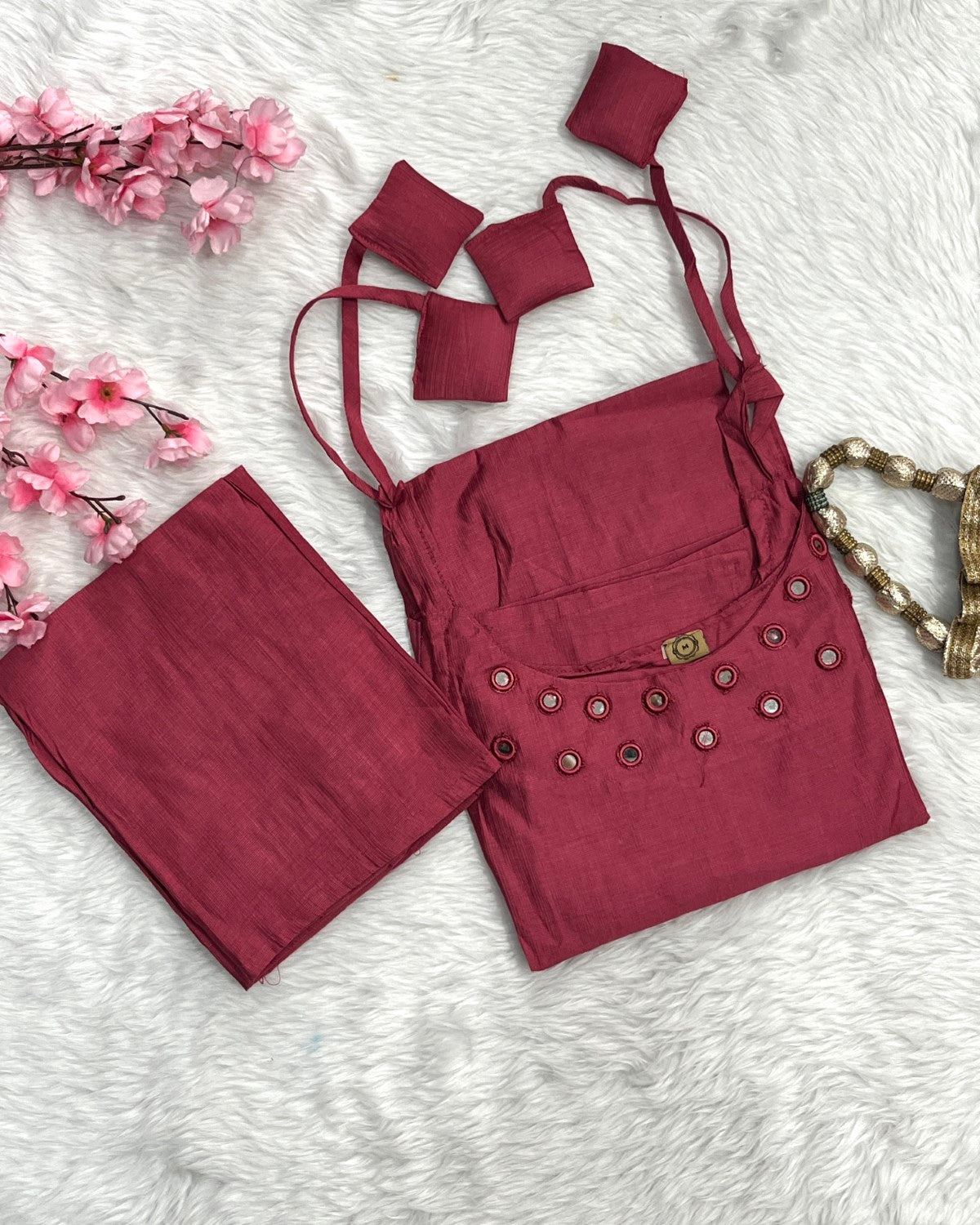 Chanderi Noodle Strap Kurta Pant Set
