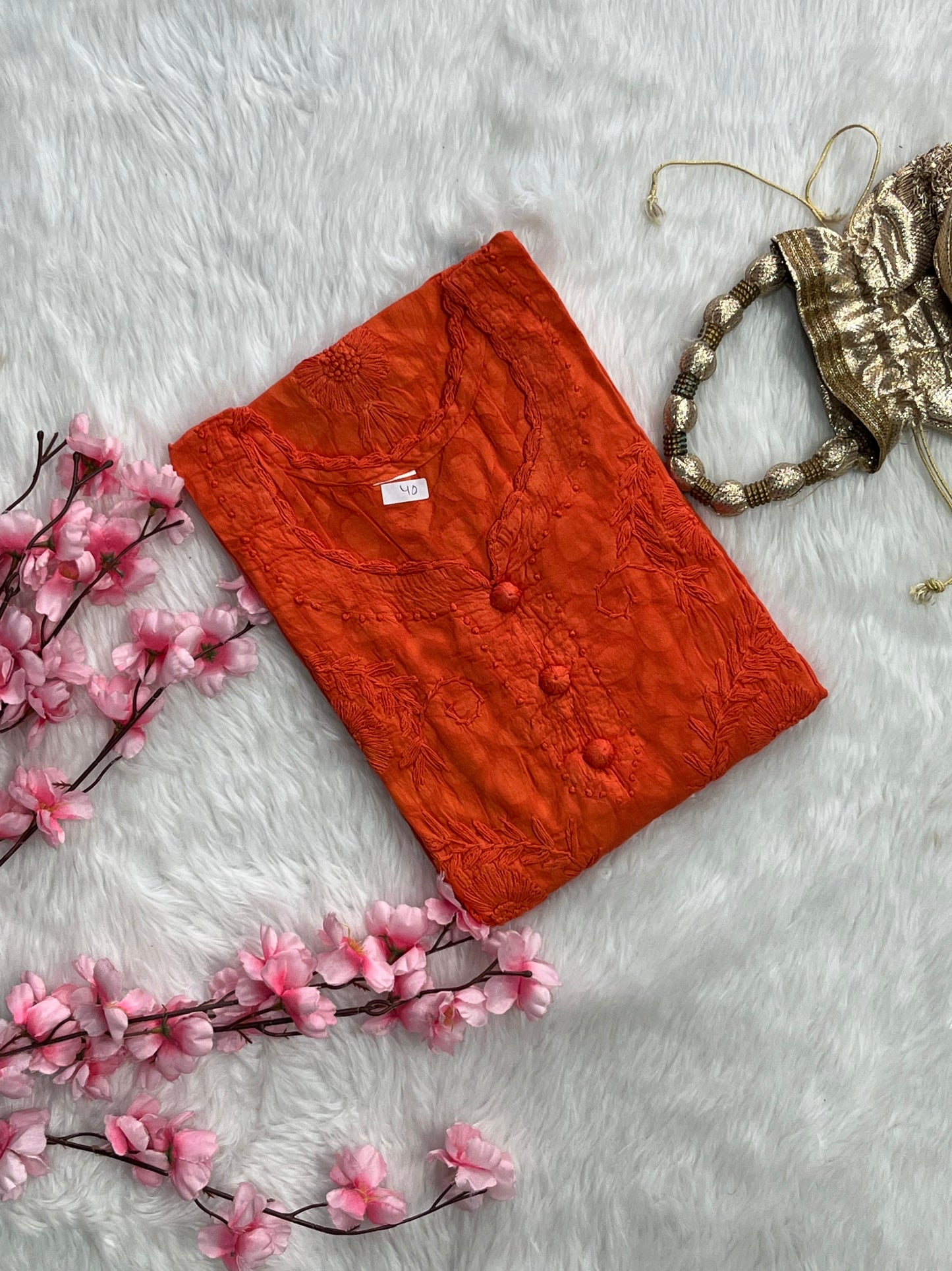 Gulshan Jaquard Applique Kurtis With Self Chikankari Handwork Cotton Kurtis
