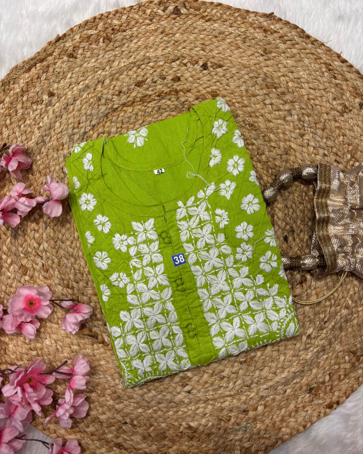 Cotton Long Straight Side Cross Centre Flower Design