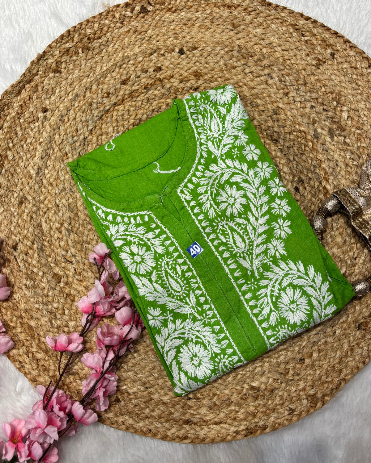 Cotton Long Straight Kurti Flower Curve Design