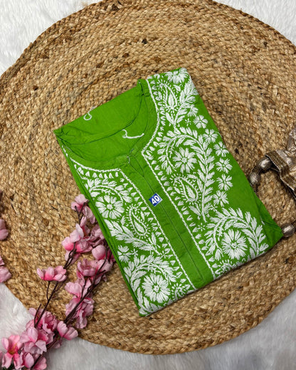 Cotton Long Straight Kurti Flower Curve Design
