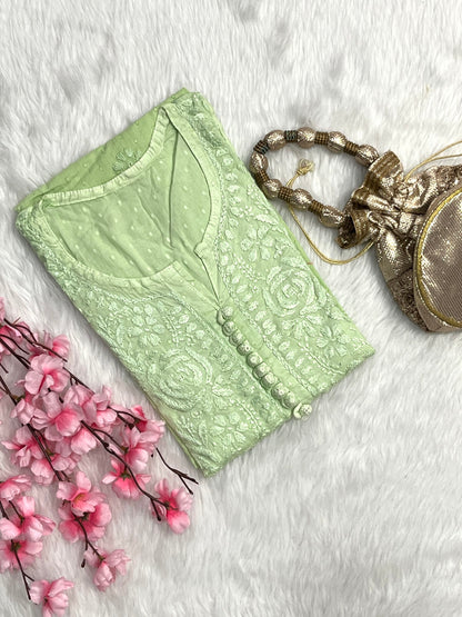 Zainab Dobby Long Chikankari Handwork Kurtis