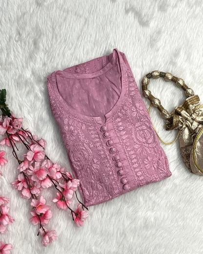Zainab Dobby Long Chikankari Handwork Kurtis