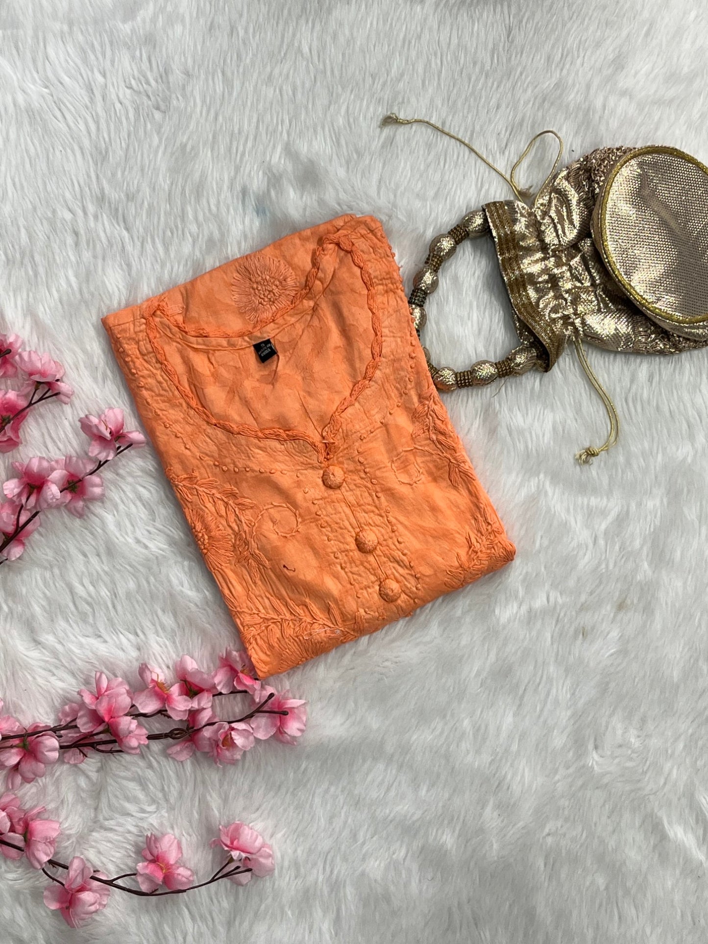 Gulshan Jaquard Applique Kurtis With Self Chikankari Handwork Cotton Kurtis
