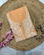 Cotton Long Straight Kurti Flower Curve Design