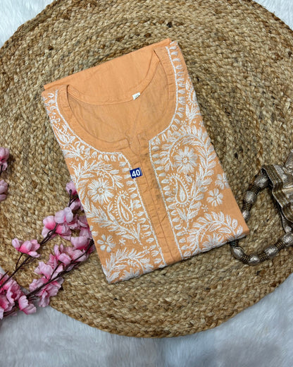 Cotton Long Straight Kurti Flower Curve Design