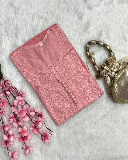 Zainab Dobby Long Chikankari Handwork Kurtis