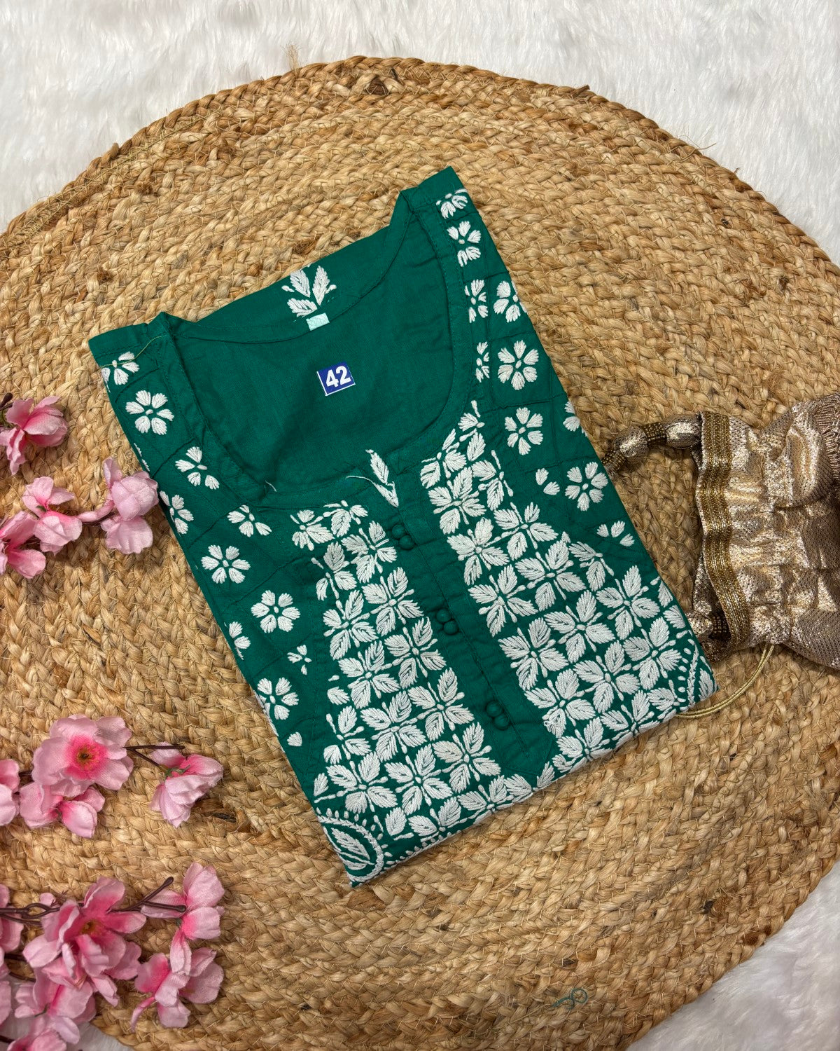 Cotton Long Straight Side Cross Centre Flower Design