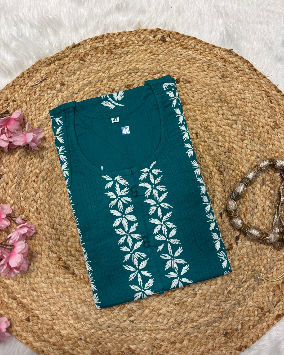 Cotton Long Straight Centre Pintex Design