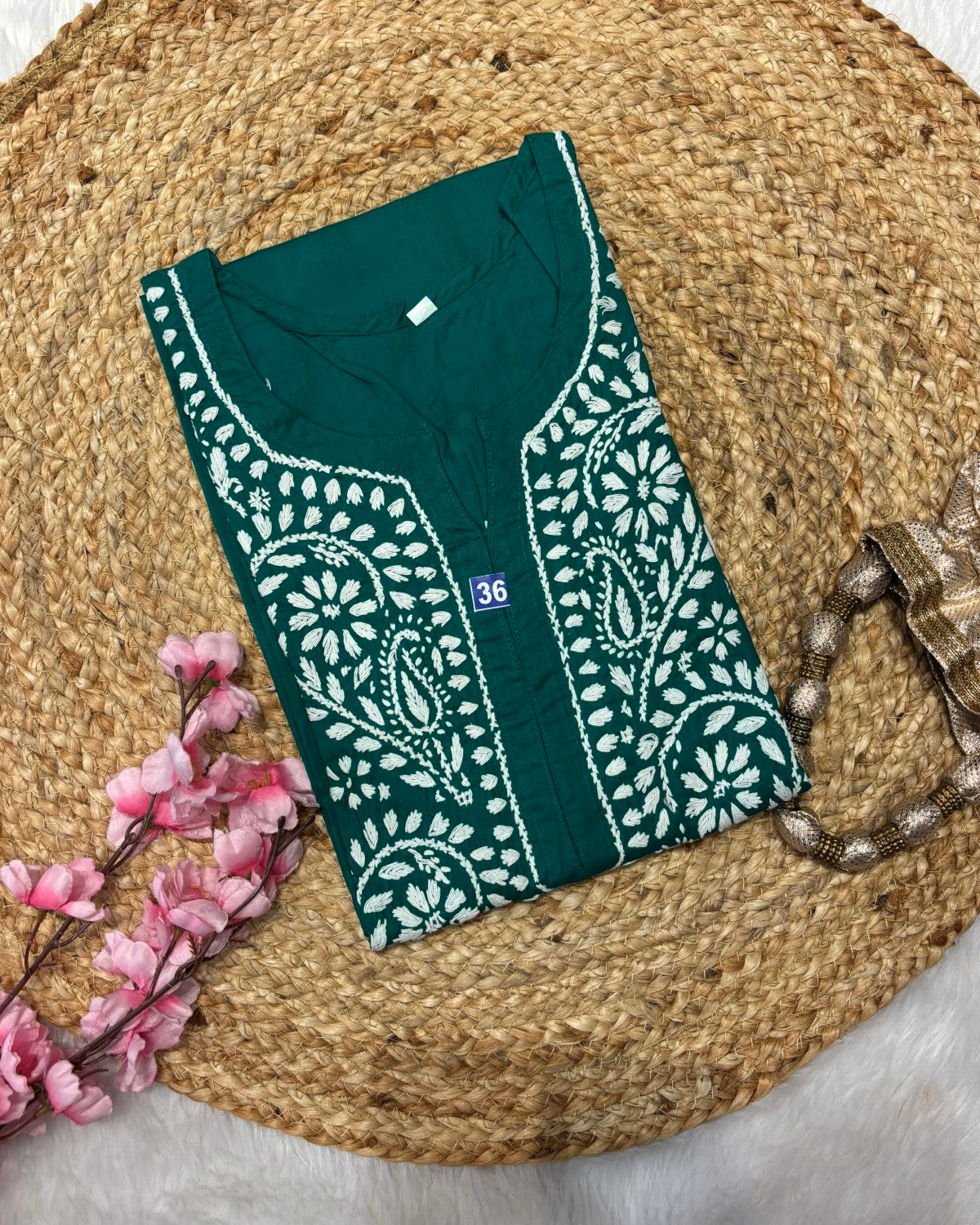 Cotton Long Straight Kurti Flower Curve Design