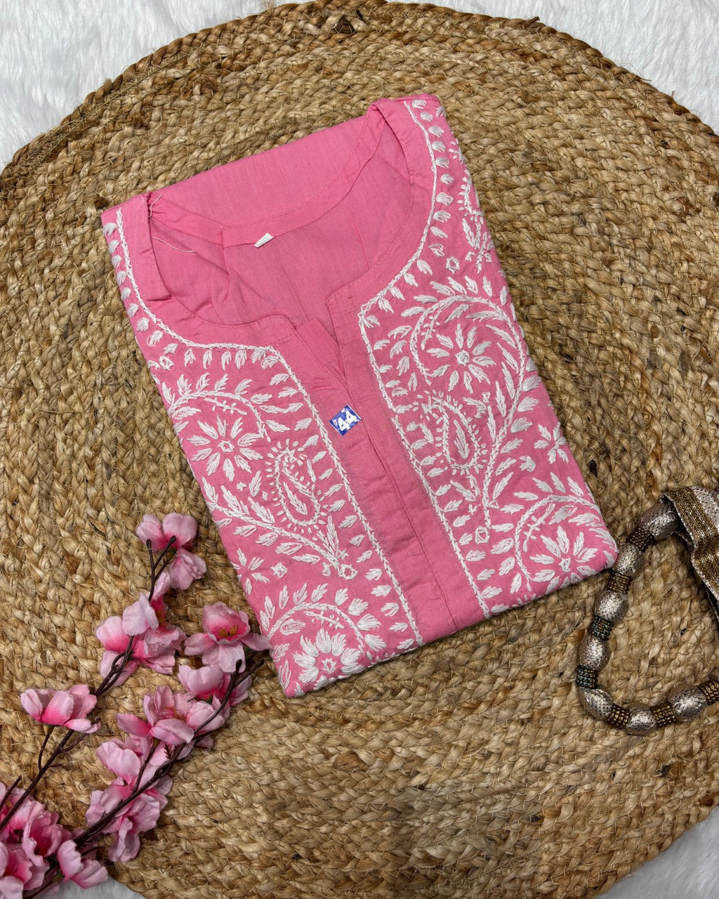 Cotton Long Straight Kurti Flower Curve Design