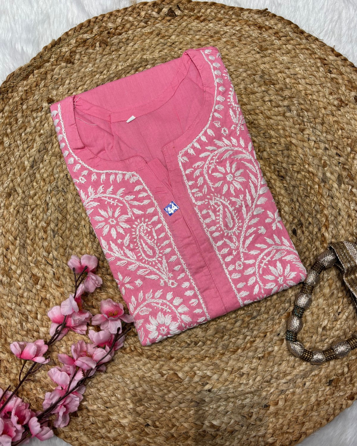 Cotton Long Straight Kurti Flower Curve Design