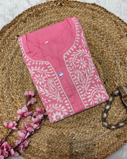 Cotton Long Straight Kurti Flower Curve Design