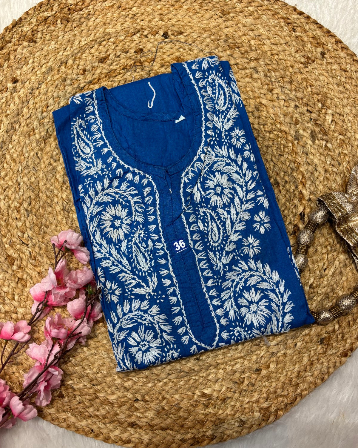 Cotton Long Straight Kurti Flower Curve Design