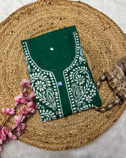 Cotton Long Straight Kurti Flower Curve Design