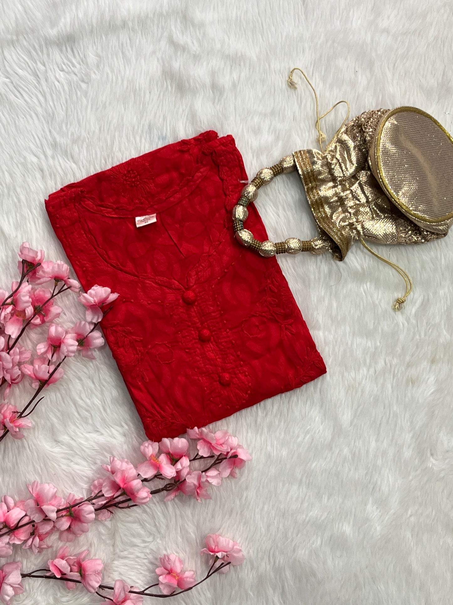 Gulshan Jaquard Applique Kurtis With Self Chikankari Handwork Cotton Kurtis