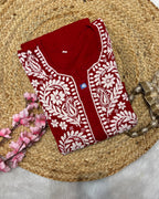 Cotton Long Straight Kurti Flower Curve Design