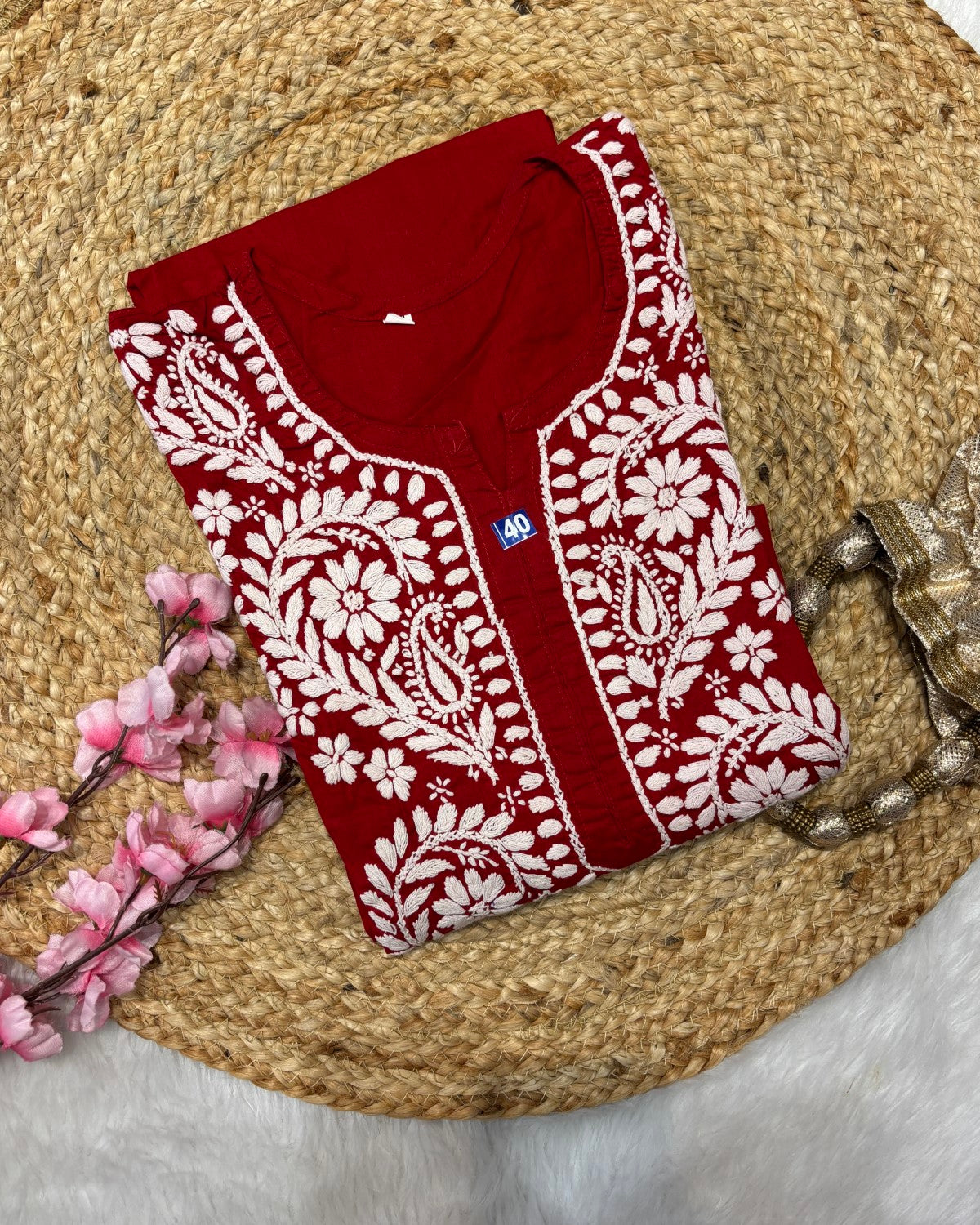 Cotton Long Straight Kurti Flower Curve Design