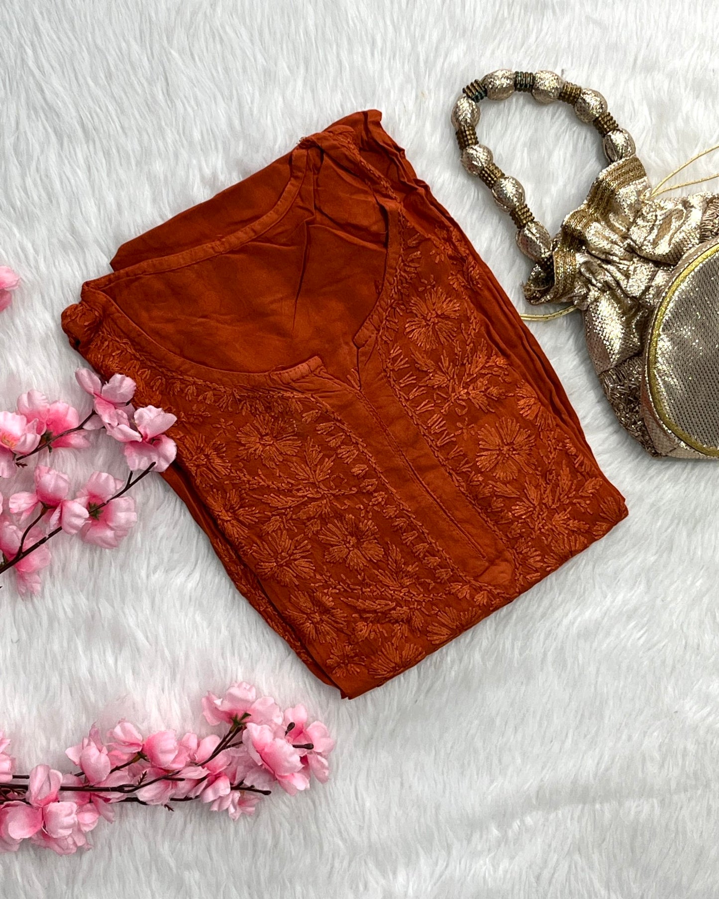 Dina Rayon Long Self Chikankari Handwork Kurti