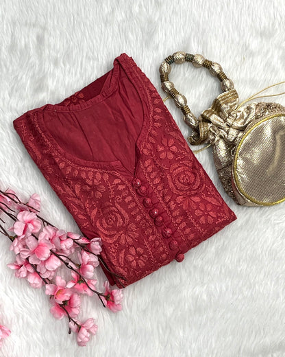 Zainab Dobby Long Chikankari Handwork Kurtis