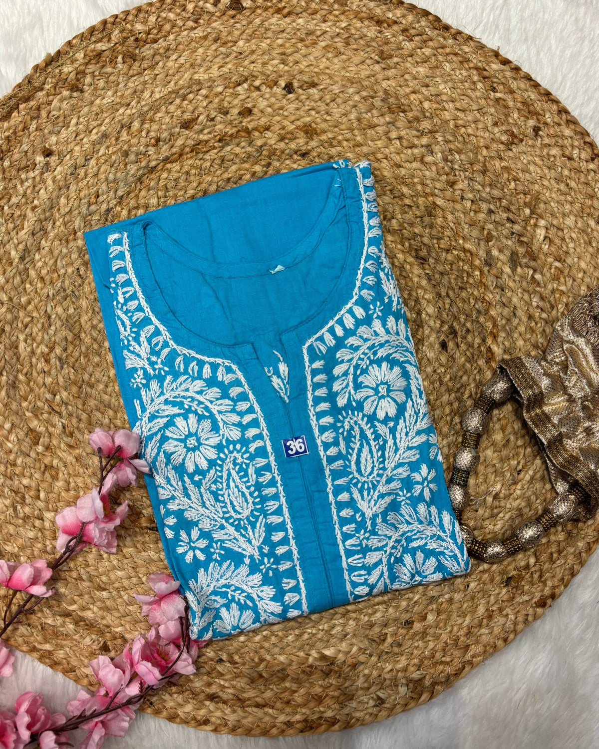 Cotton Long Straight Kurti Flower Curve Design