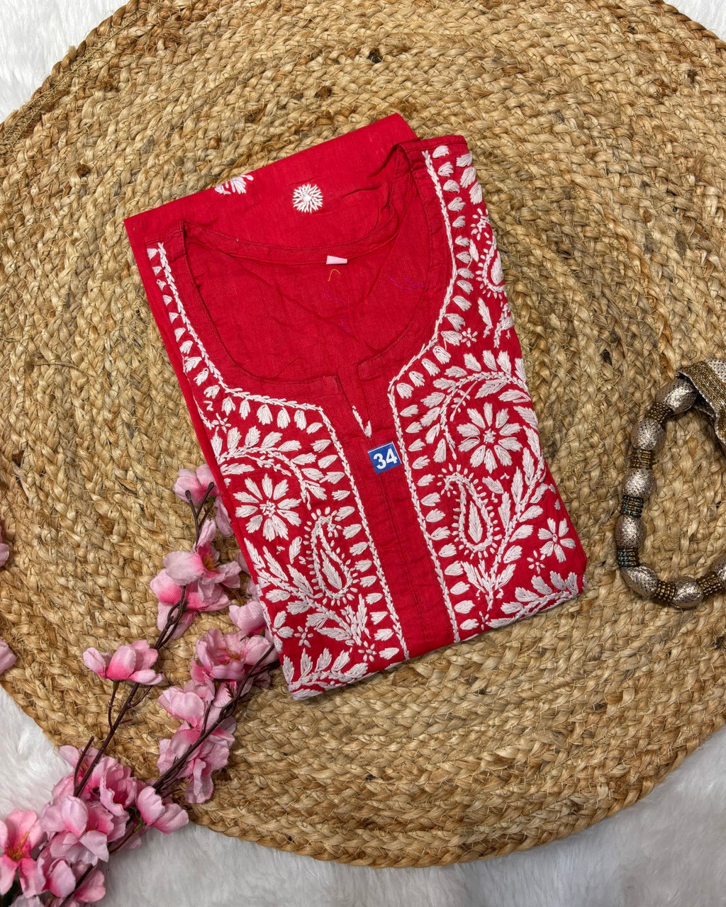 Cotton Long Straight Kurti Flower Curve Design