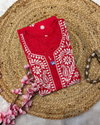 Cotton Long Straight Kurti Flower Curve Design