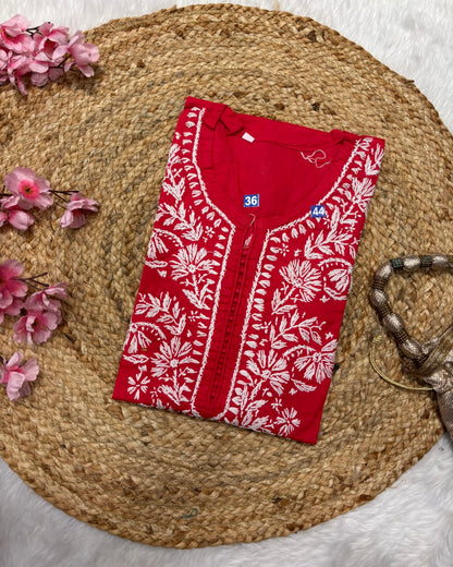 Cotton Long Straight Centre Button Flower Design
