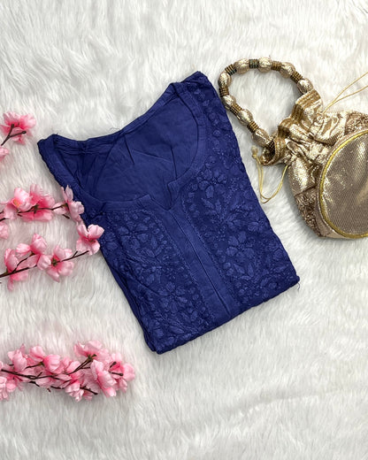Dina Rayon Long Self Chikankari Handwork Kurti