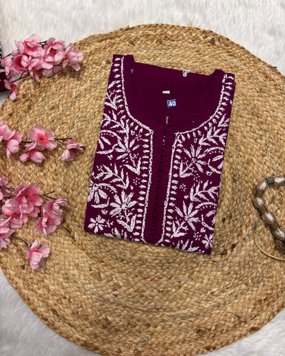 Cotton Long Straight Centre Button Flower Design