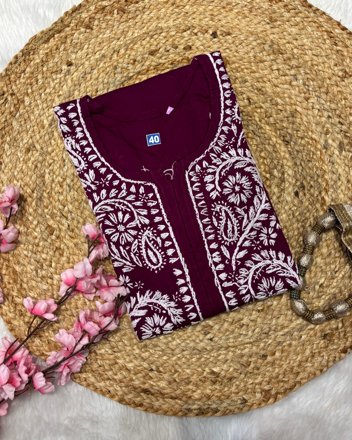Cotton Long Straight Kurti Flower Curve Design
