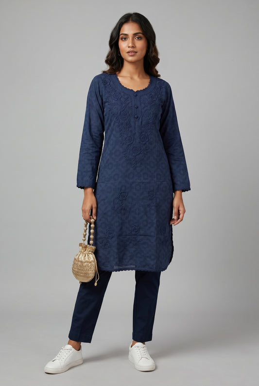 AI Studio Photo - Standing with weight on one leg, natural asymmetric stance, front view, full body relaxed pose. CAMERA SHOT: A FULL BODY shot capturing the person from head to toe. [Full body]