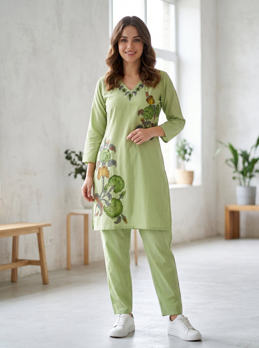 AI Studio Photo - Standing with one hand adjusting clothing, natural candid moment, front view, full body. CAMERA SHOT: A FULL BODY shot capturing the person from head to toe. [Full body]